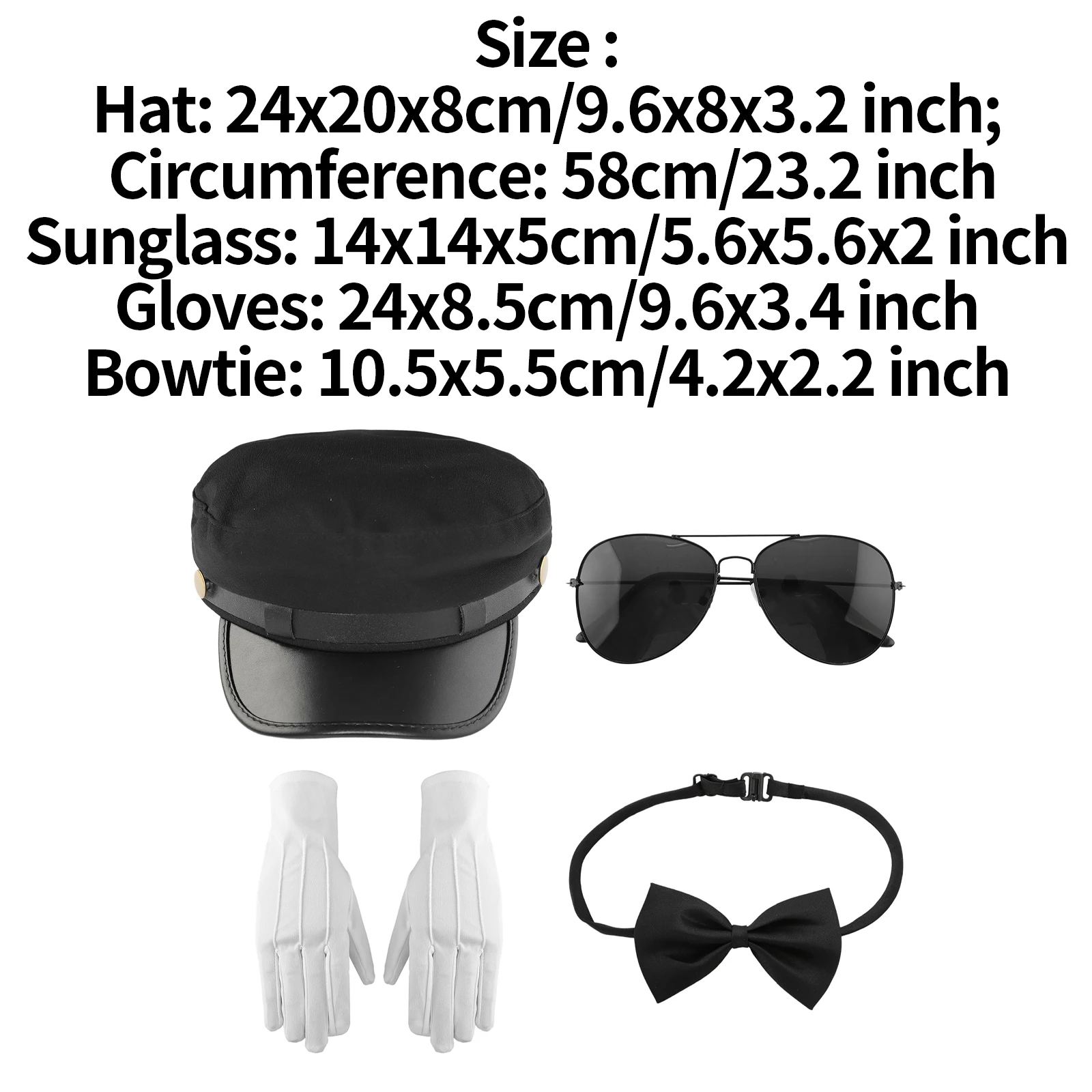 Halloween Taxi Driver Chauffeur Cosplay Accessory Hat Sunglass Gloves Tie Bowknot Key Ring Props Suit for Dress-up Party