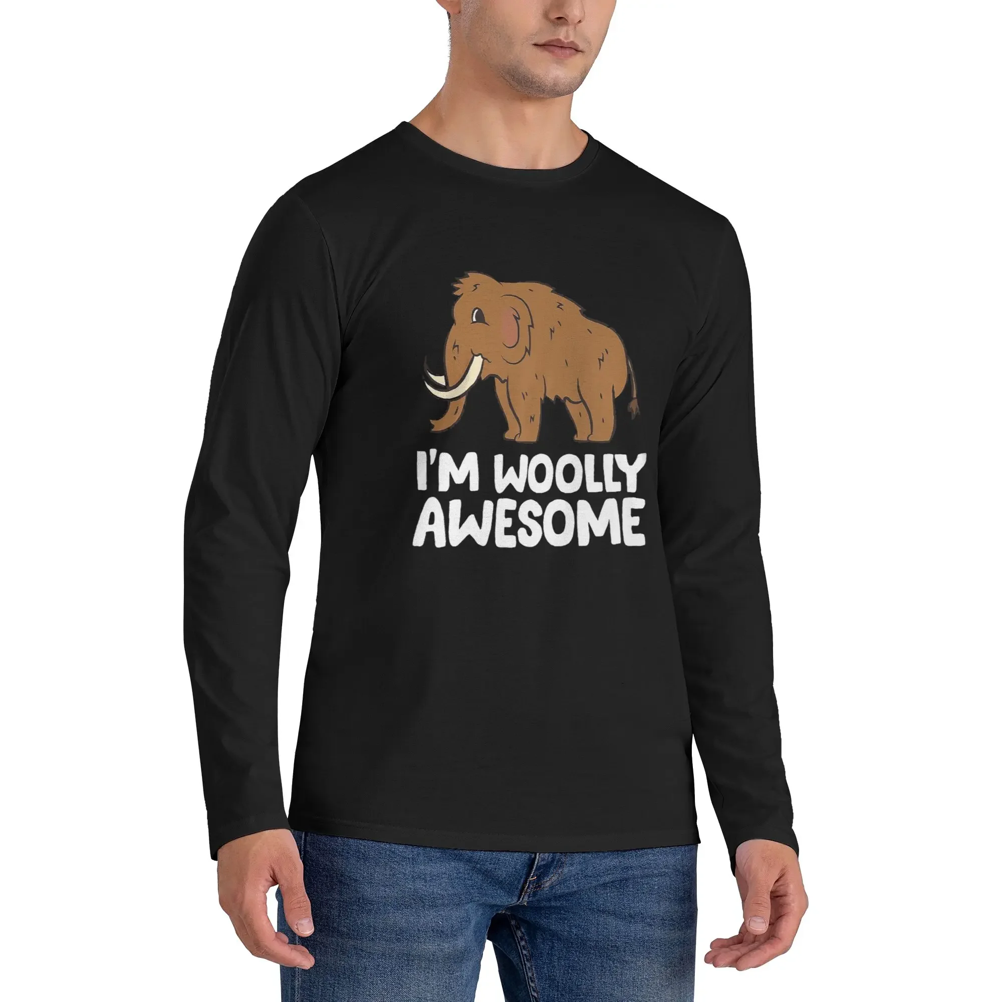 

I'm Woolly Awesome Cute Woolly Mammoth Men's Long Sleeved T-shirt Fashion Round Neck T shirts Spring and Autumn Men tops
