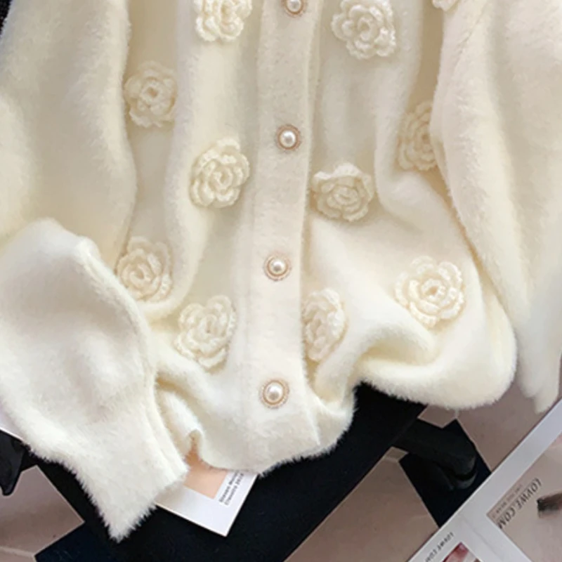 OCEANLOVE 3D Flowers maglioni da donna spessi e caldi visone Cashmere cardigan dolci moda coreana Vintage autunno inverno Sueteres