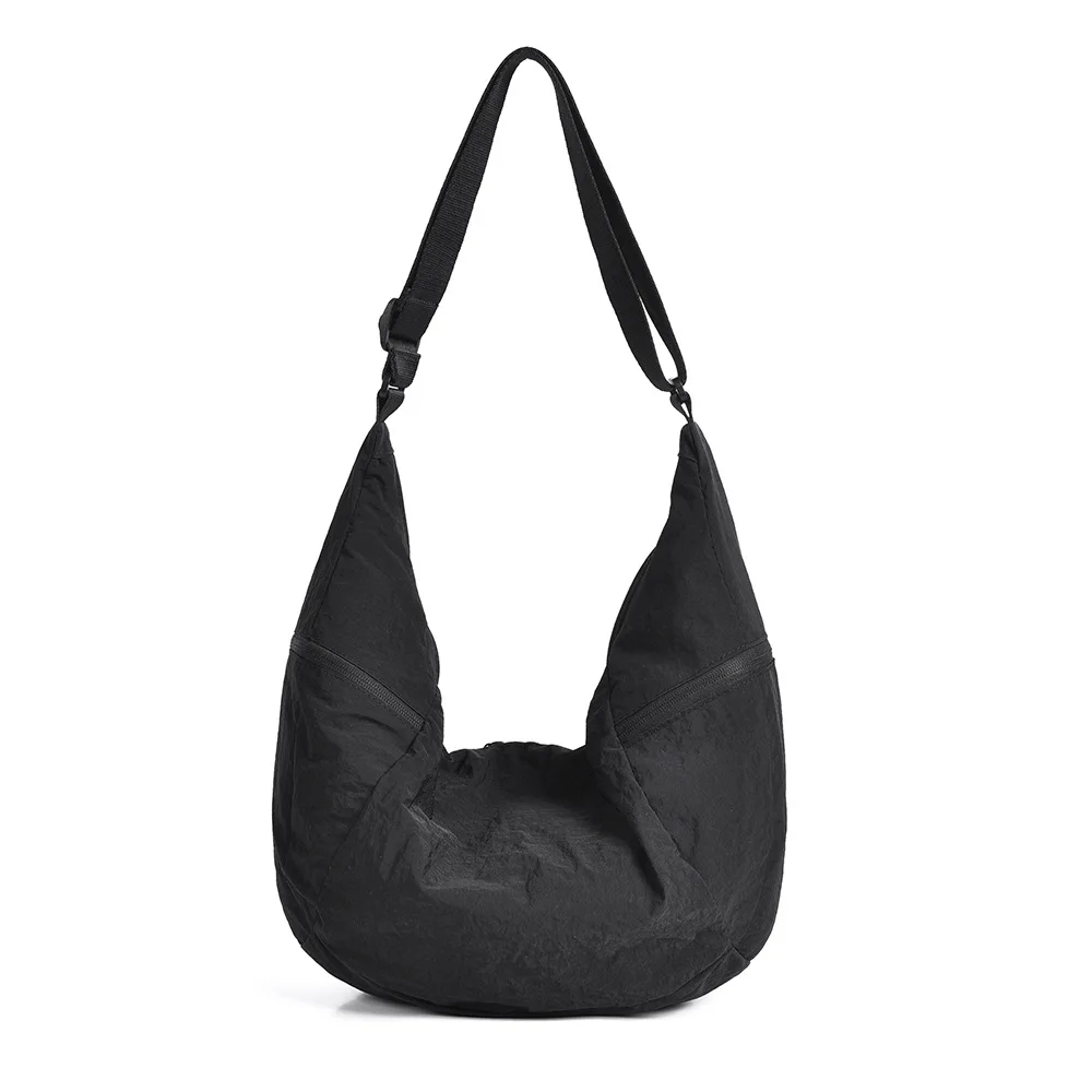 Large Hobo Crossbody Bag Lightweight Wrinkle Nylon Adjustable Strap Multi Zipper Pockets for Daily Travel Shopping Outdoor