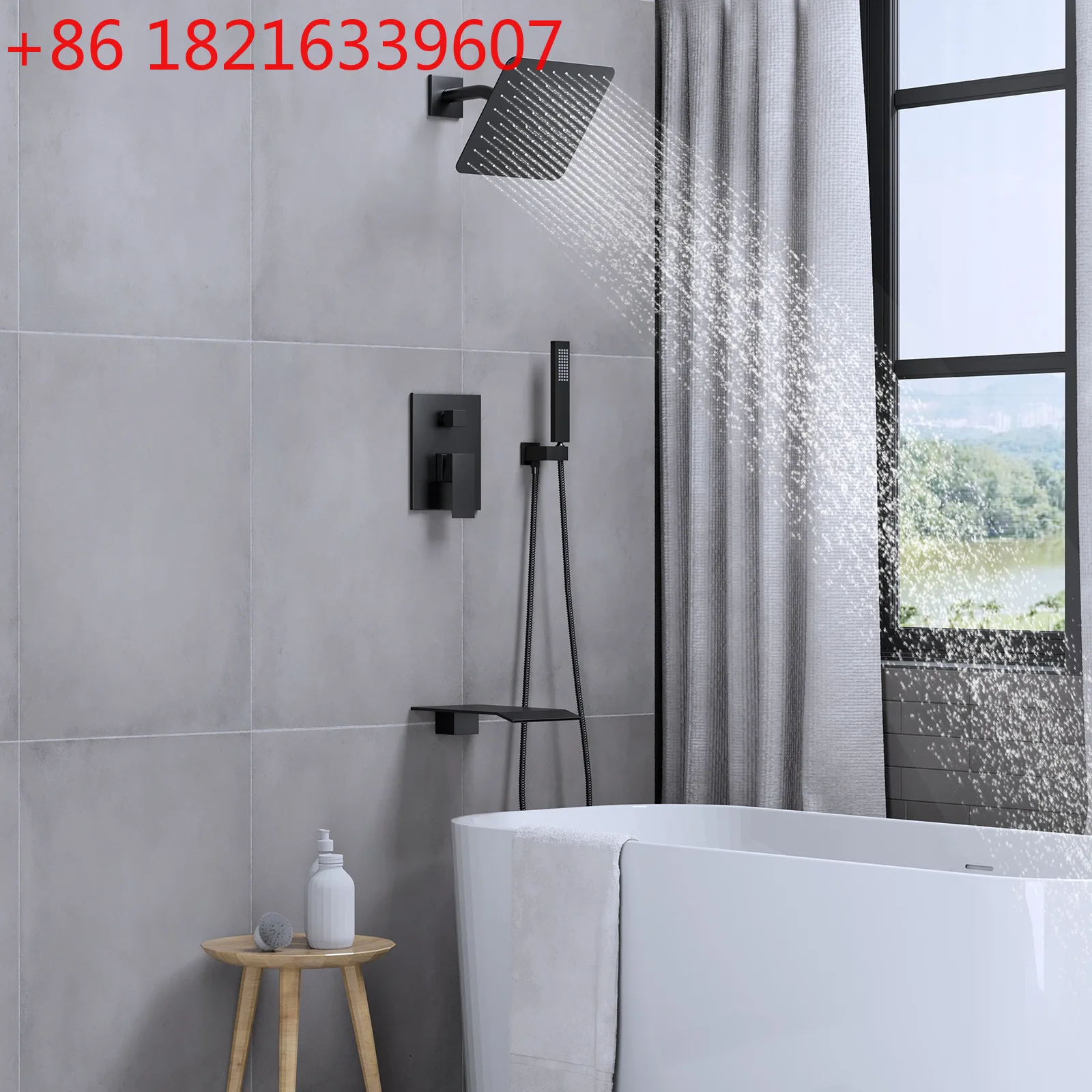 Black Concealed Shower Shower Set Hot and Cold Wall Hotel Bathroom Shower