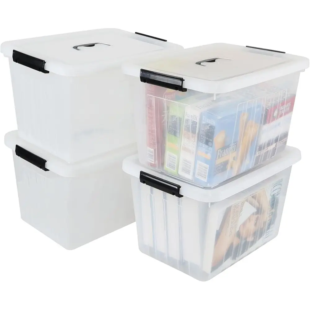 

Набор из 4 прозрачных пластиковых контейнеров для хранения с ручками, объем 25 кварт, коробка с крышкой