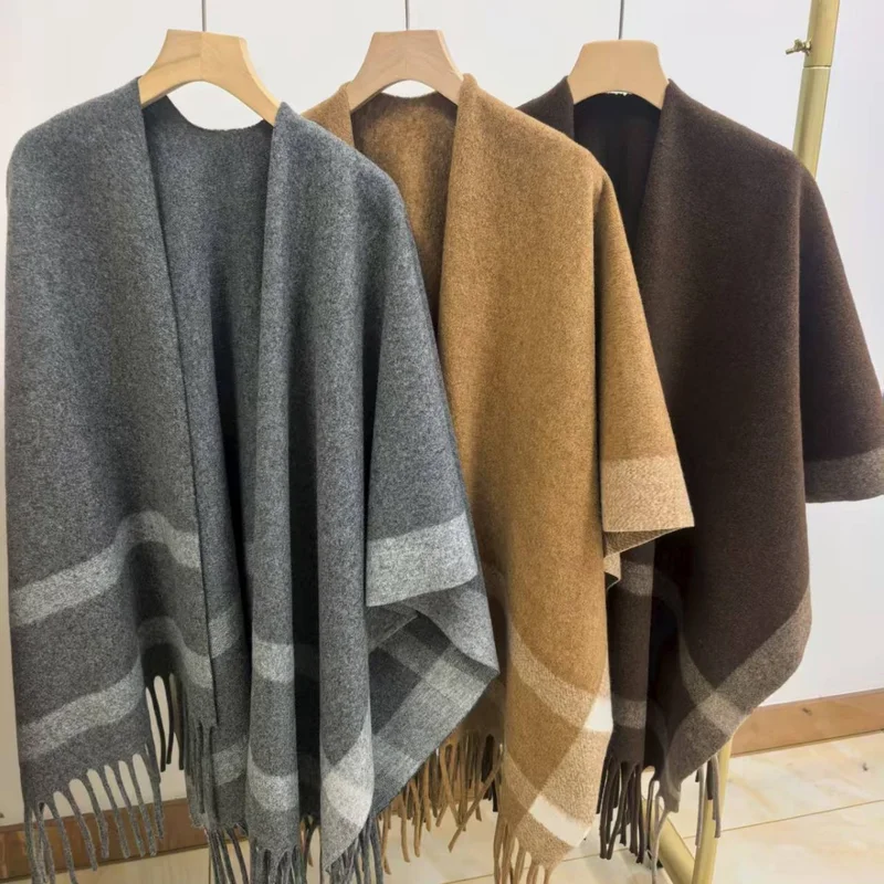 Air Conditioning Shawl Premium Wool Blend Warm Large Shawl Women's New Outer Layer Poncho Cape Shoulder Neck Scarf