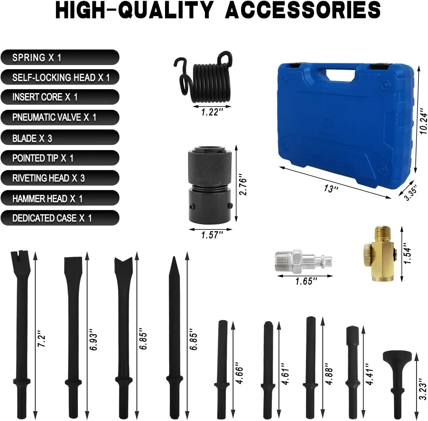 BestsellingUSA Stock Air Hammer Kit, Includes 13 Chisel Attachments 2500 BPM | Air hammer kit for auto repair, metal cutting, de