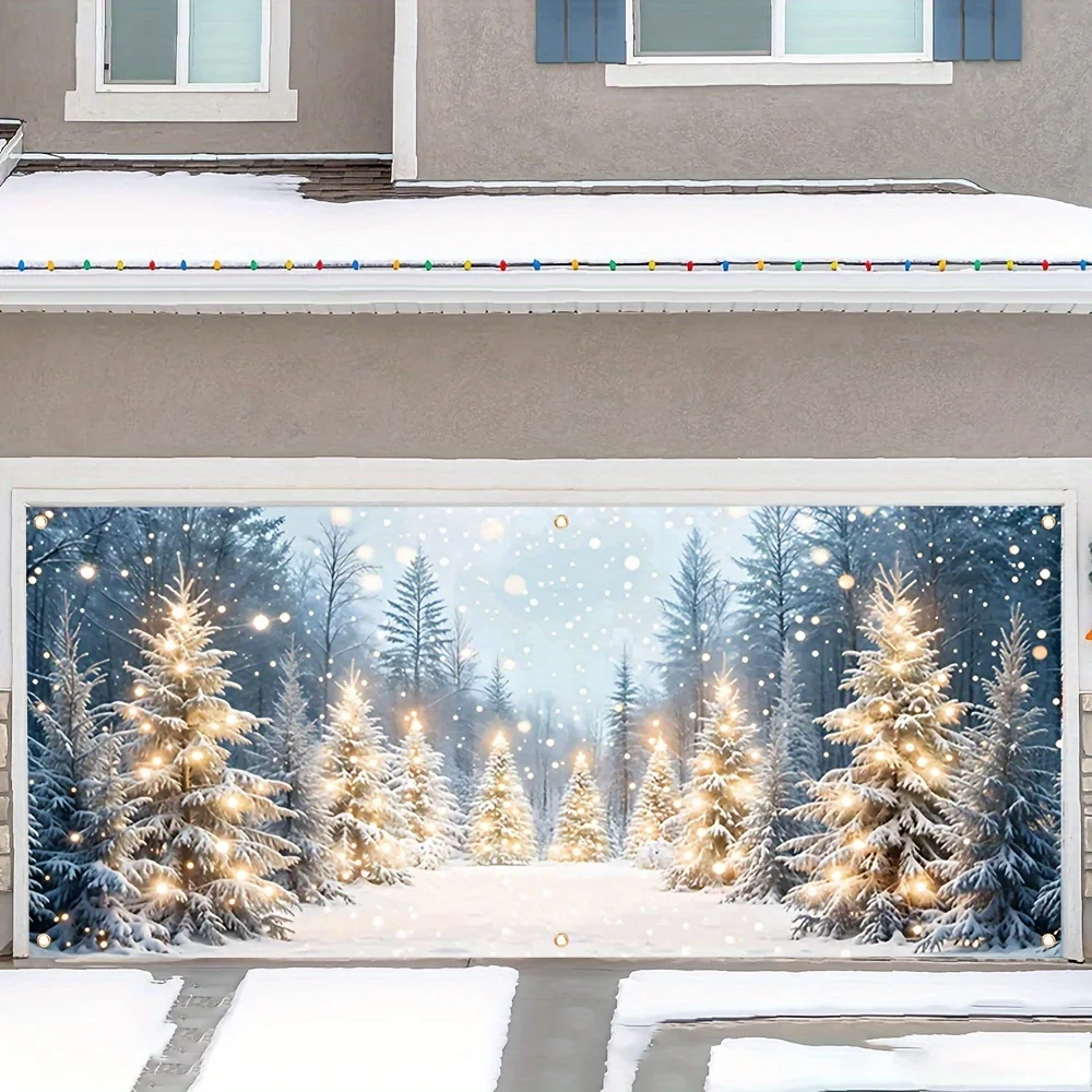 

2D дверной баннер, 1 шт., рождественский баннер для крышки гаража, праздничное украшение из полиэстера, фон для дома, сада, вечеринки