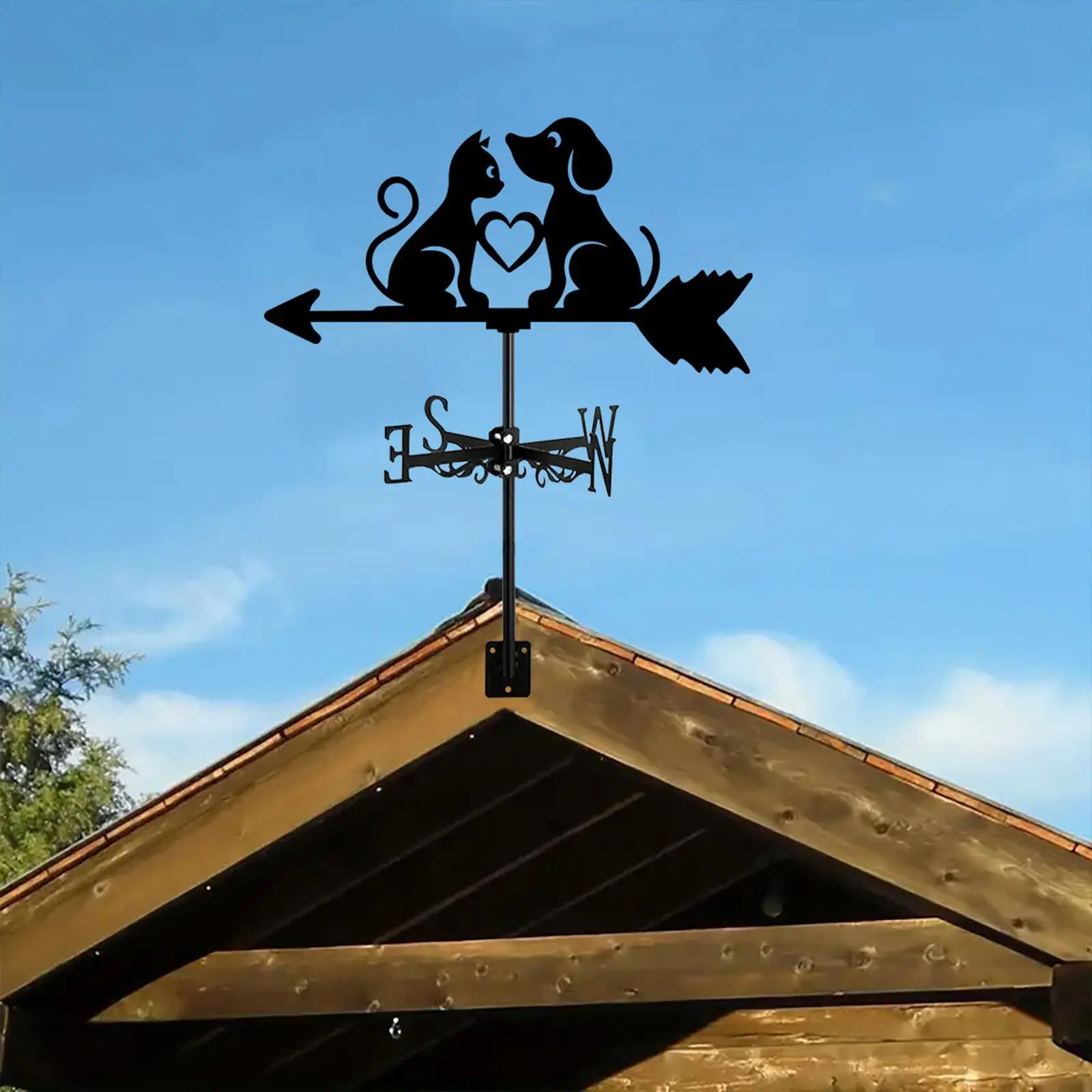 Dog Cat Weathervane Wind Direction Indicator Garage Yard Metal Wind Vane
