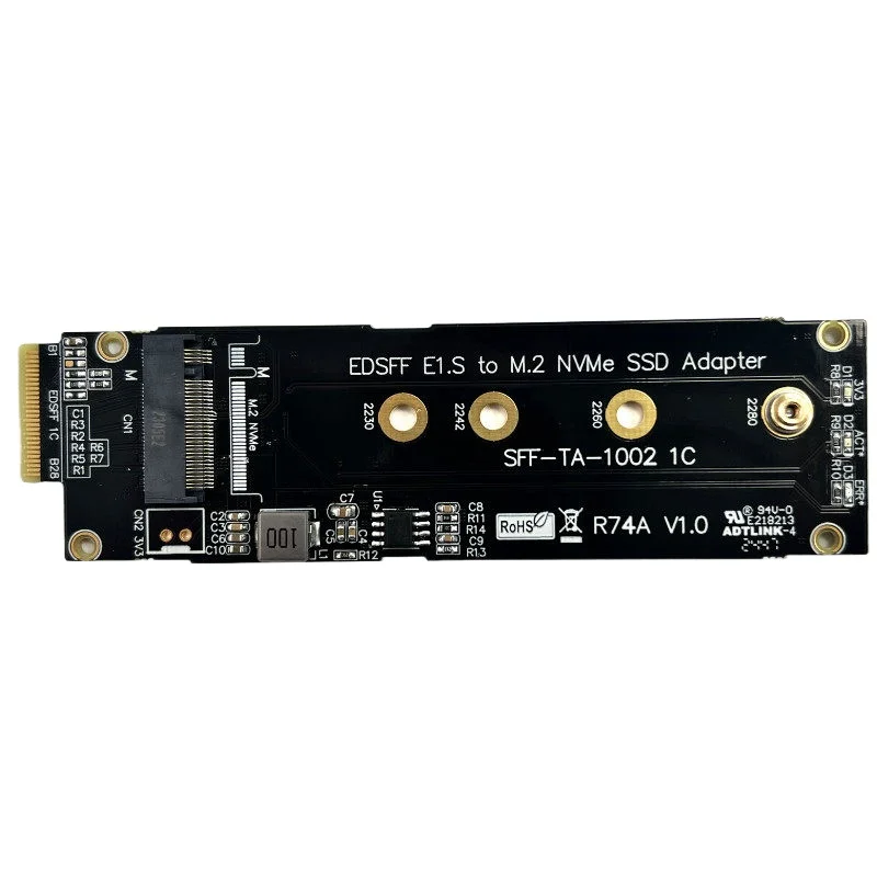 ADT-Link PCIex4 5.0 NVMe M.2 to EDSFF E1. S Adapter Card with Aluminum Box Gen5 128G/bpsSuitable for 1U Server Chassis