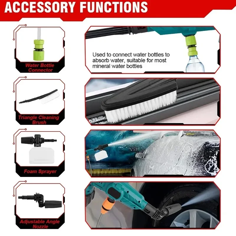 200Bar 3500W 3Gears Brushless Electric High Pressure Washer Cordless Car Washing Gun Water Gun for Makita 18V Battery