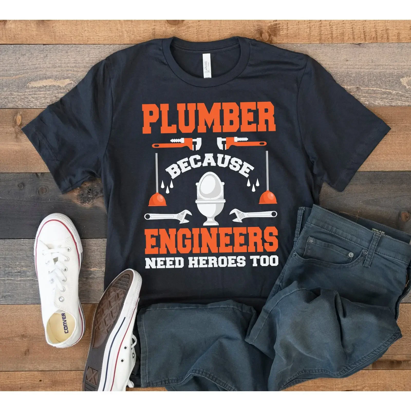 Funny Plumber Because Engineers Need Heroes Too Plumbing Worker T Shirt for Plumbers vintage Washed Top For Everyday Wear