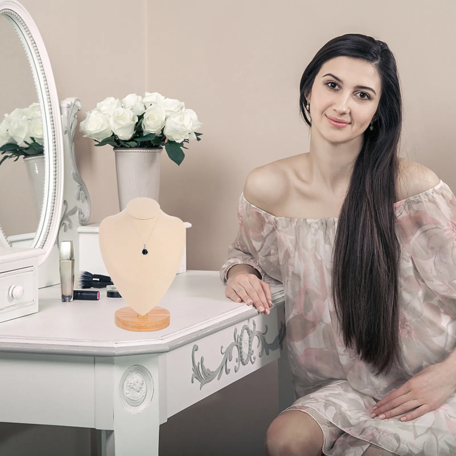 

Necklace Stand Display Bamboo Jewelry Organizer Holder For Necklaces Pendants Flannel Material Jewelry Display Stand Store Home