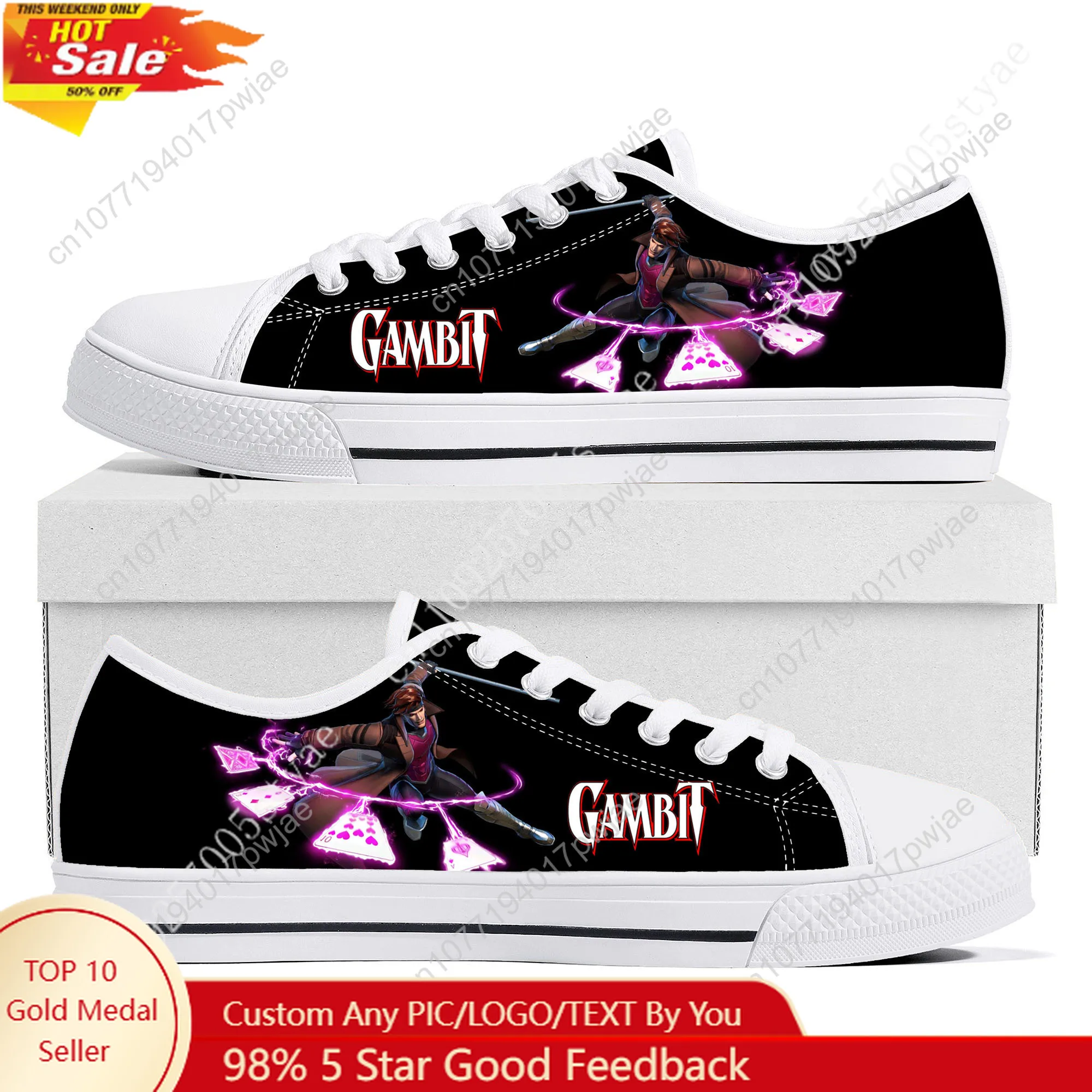 

Кроссовки Marvel The Card Master Gambit Low Top, легкие, на плоской подошве, мужские и женские, повседневные, из канваса, на заказ