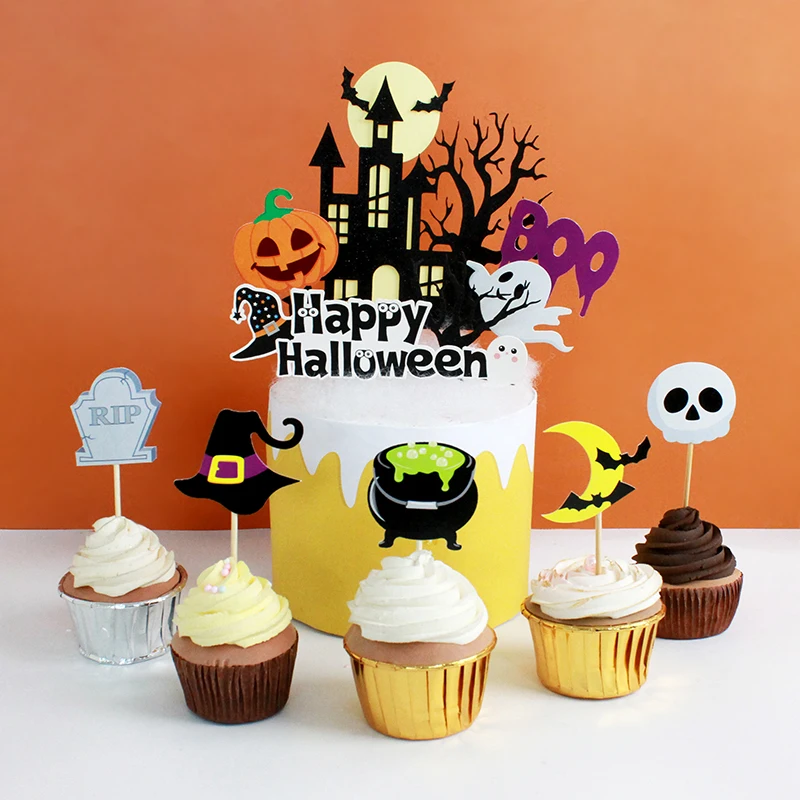 

Halloween Castle Cake Toppers Ghost Tree Happy Halloween Party Cake Decoration Skull Pumpkin BOO Bat Sign DIY
