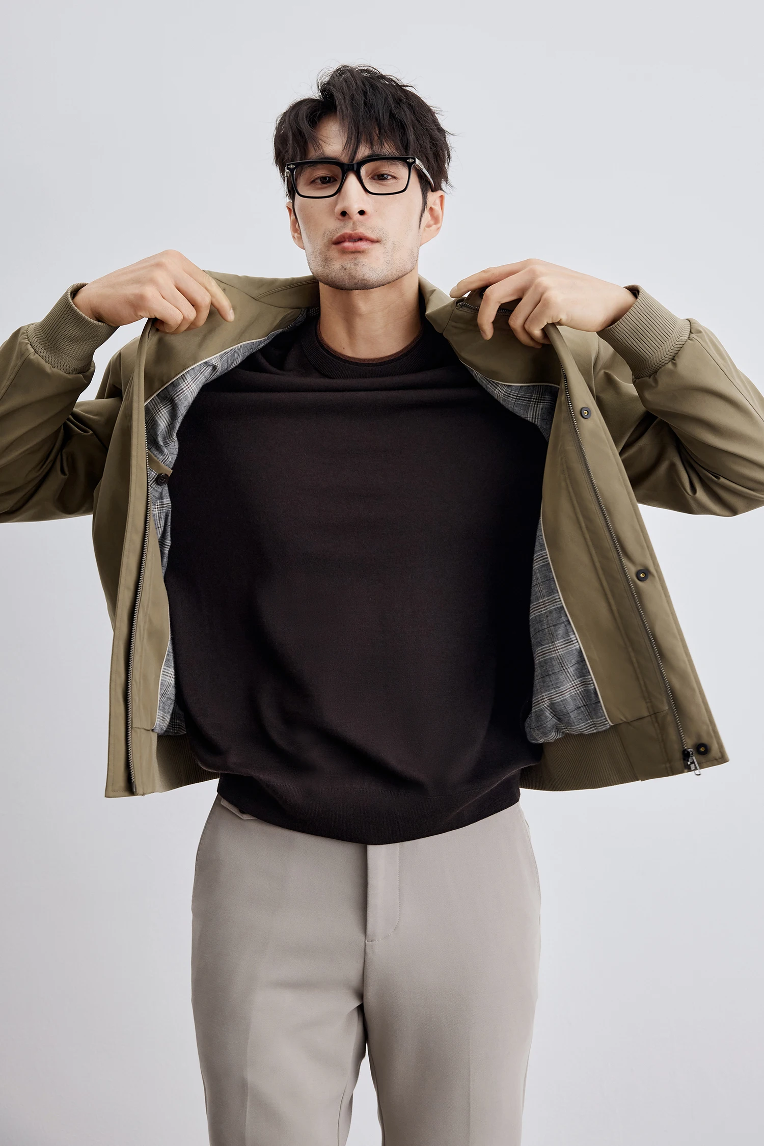 Herren Minimalistische Reversjacke Einreihige Lässige Locker Sitzende Bomberjacke Einfarbige Leichte Oberbekleidung – Detail 14