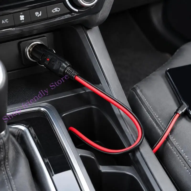 14AWG Automotive Outlet Coupler Cord with Red Positive and Black Negative Ends for 12 V/24 V Equipment Installation Tasks
