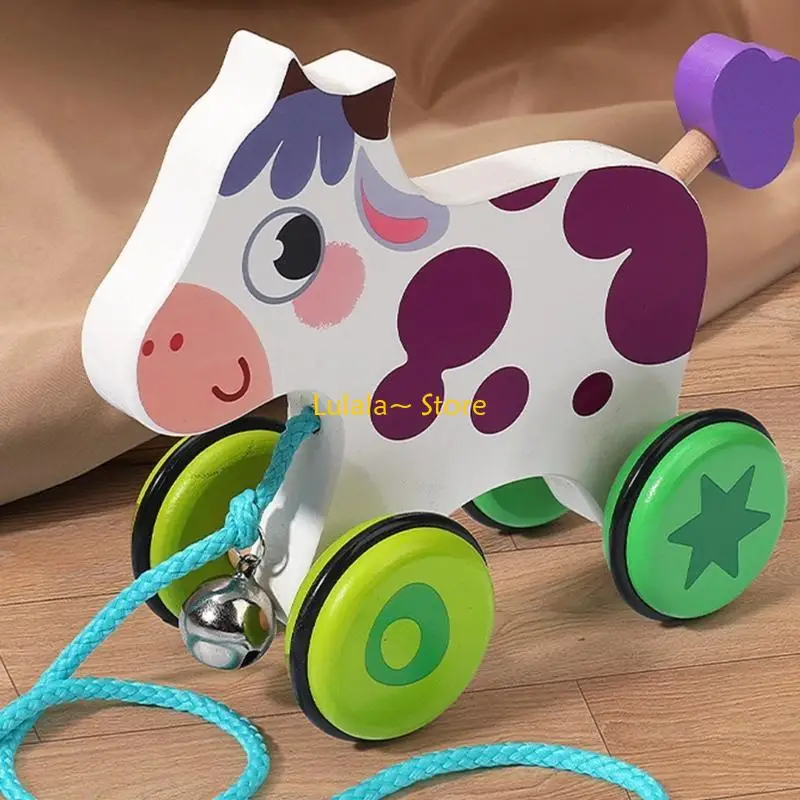 Y4QA Portable Cartoon Animal Pull String Toy for Toddlers Develop Walking and Balance