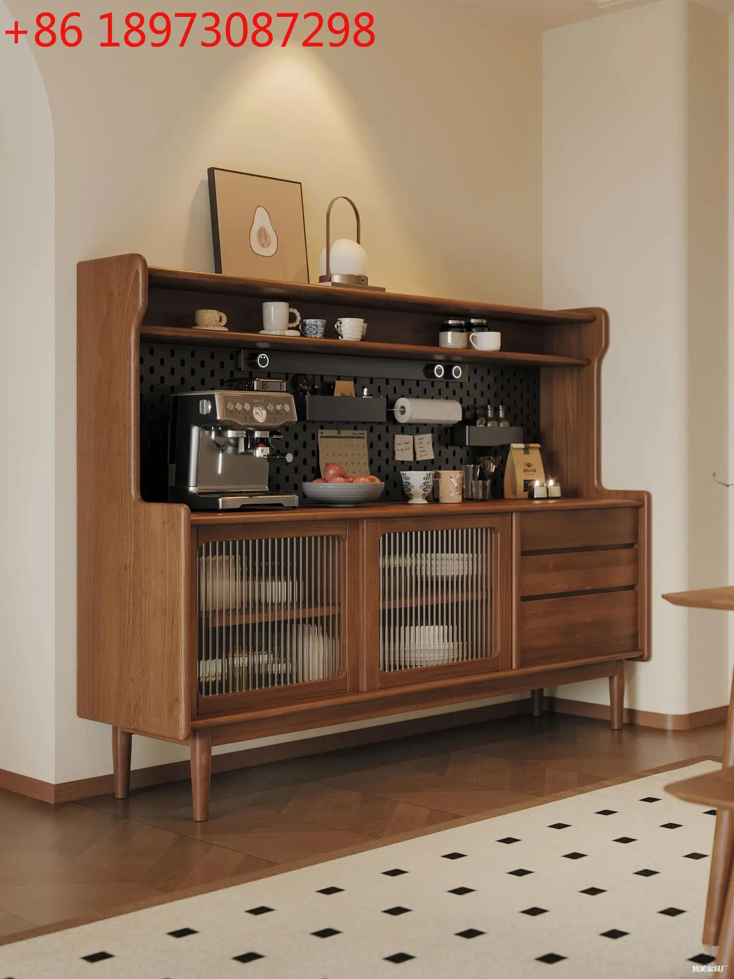 

Solid wood dining edge integrated wall locker simple modern hole board living room wine cabinet