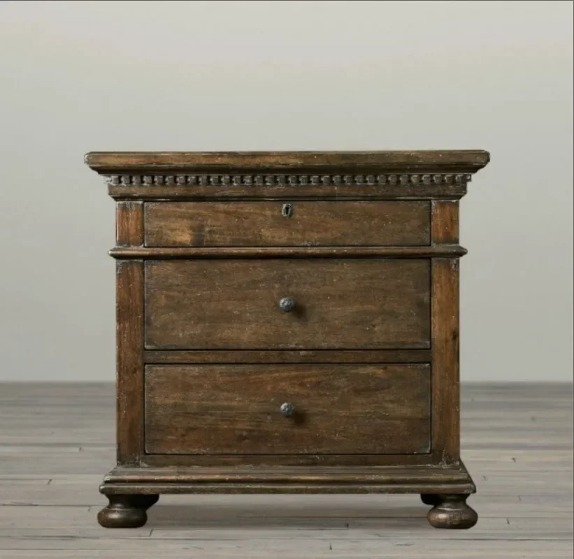 Original single French country retro B & B solid wood bedside cabinet American simple carved wabi sand wind bedside table