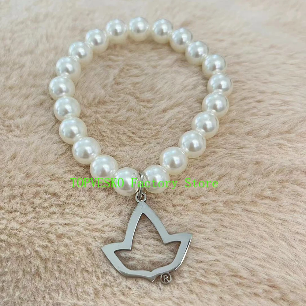 10MM Pearl Stainless Steel Maple Leaf Bracelet