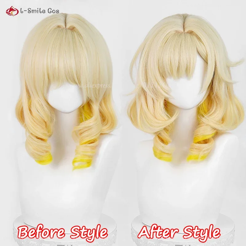 Aglaea Cosplay Wig HSR Gold Highlights Yellow 42cm Short Roman Curl Wig Aglaea Anime Cosplay Wig Heat Resistant Synthetic Hair