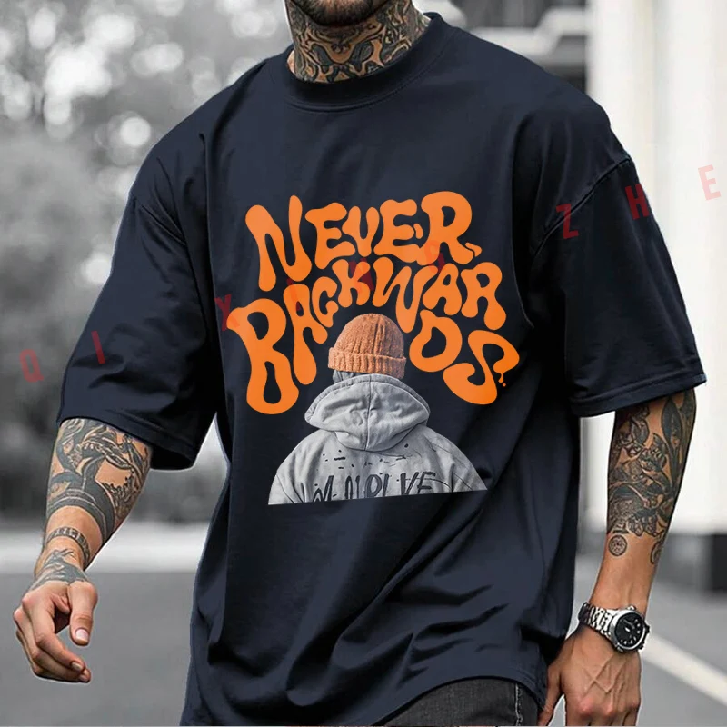 Never Letter Design Motorcycle Printed T-Shirt Men's Fashion Short Sleeve Exquisite Design Essential Top Tees