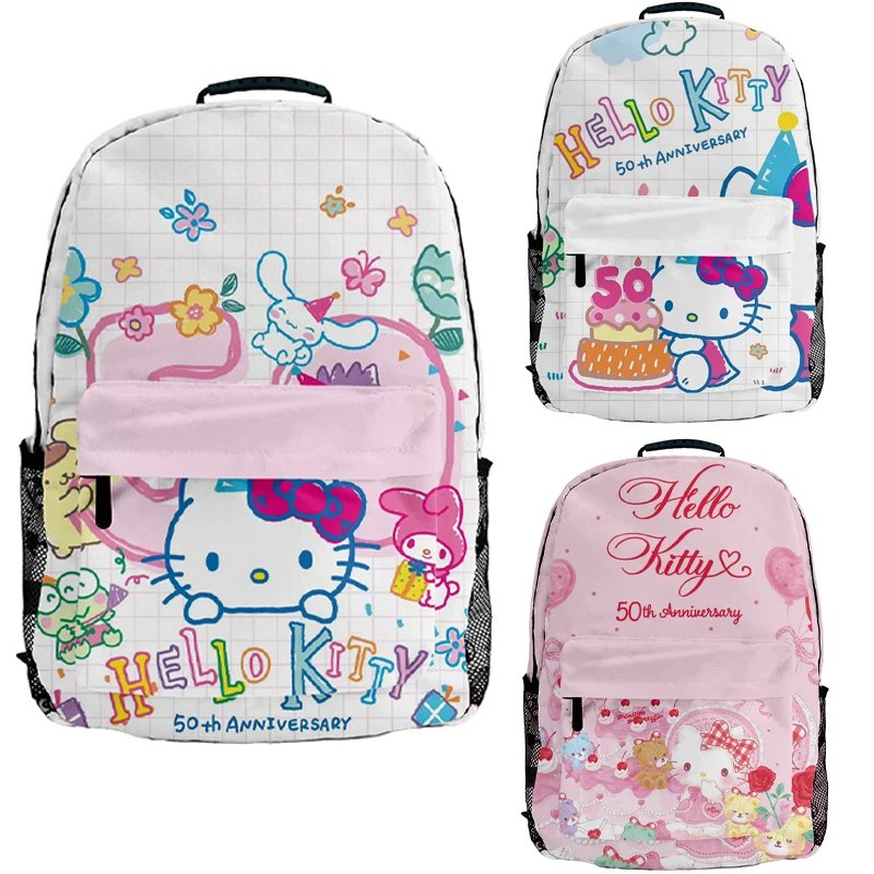 

New Sanrio Hello Kittys Canvas Backpack Cute Anime Girl Heart Large Capacity Outdoor Backpack Student School Bag Gift