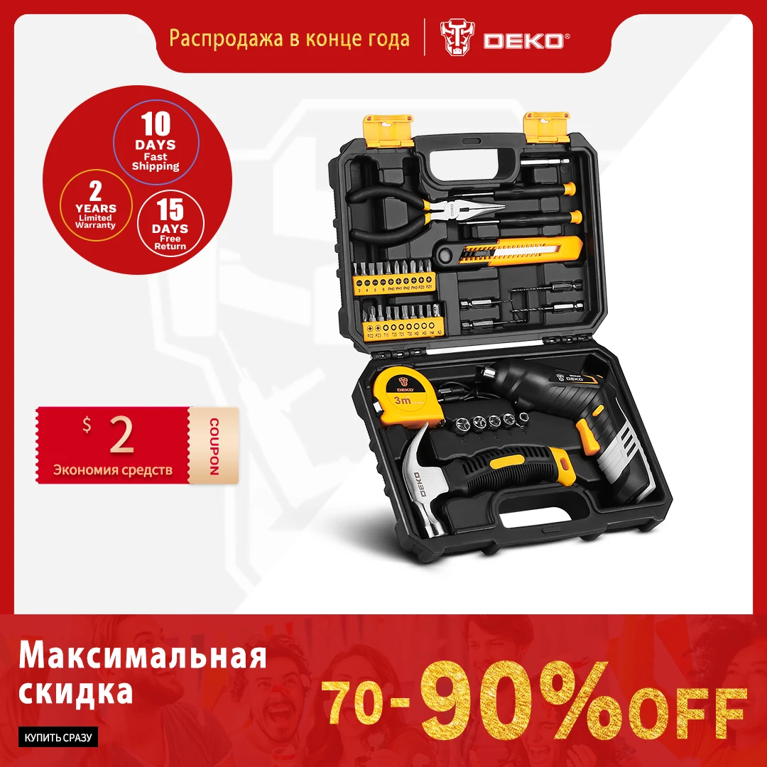 DEKO Cordless Electric Screwdriver Rechargeable Power Battery Screwdriver Twistable Handle LED Torch Power Tool