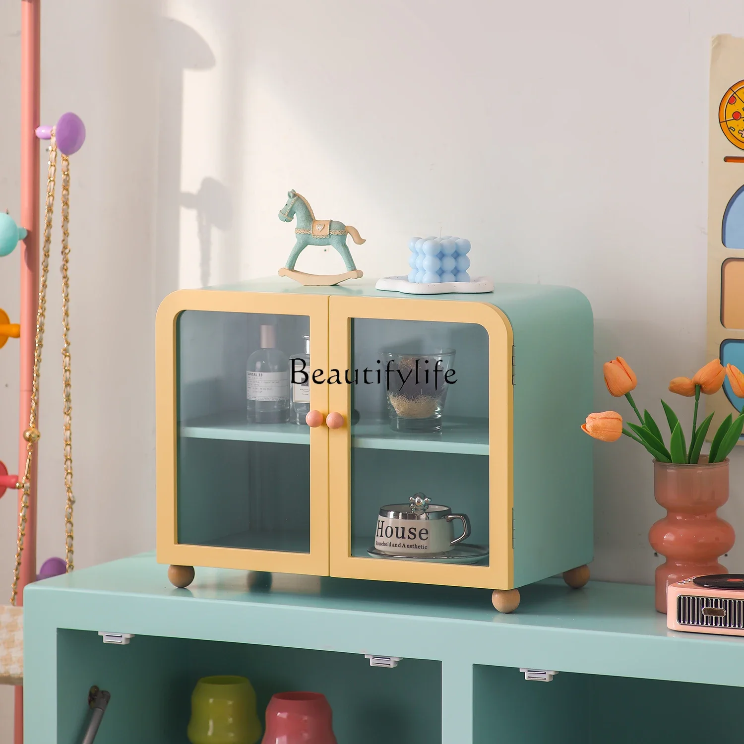 

3Dopamine Color Desktop Storage Cabinet Small Dustproof Storage Cup Holder