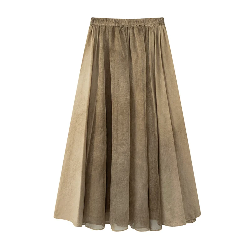

BANA Retro Spliced adient Long f Skirt Women's Summer Thin Umbrella Skirt High Waist A-Line Skirt Ci Commute Sle
