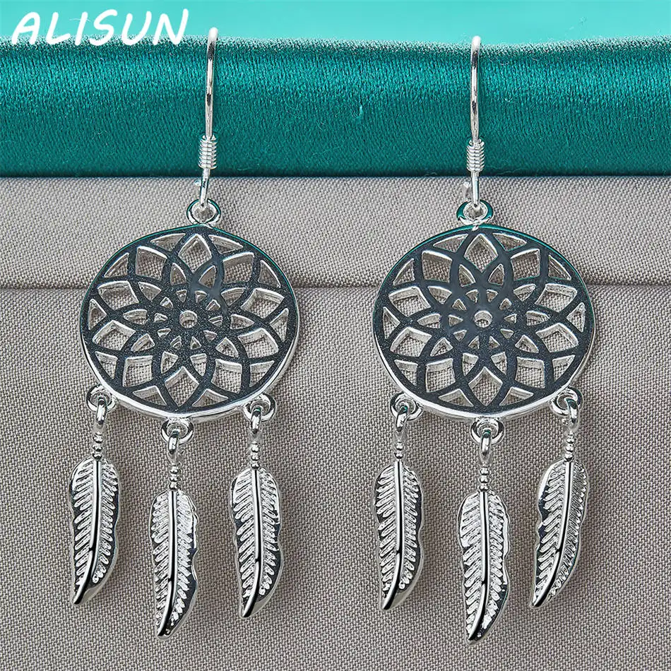 Alisun 925 prata esterlina dreamcatcher brincos gota moda jóias charme graça nobre acessórios de casamento