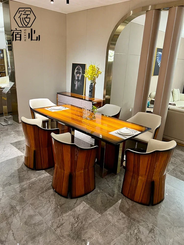 Italian post-modern light luxury long table high-end restaurant table simple new solid wood dining table and chair combination