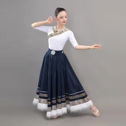 Costume da ballo tibetano tradizionale cinese per le donne abbigliamento da ballo di minoranza etnica vestito da ballo di scena popolare nazionale mongolo