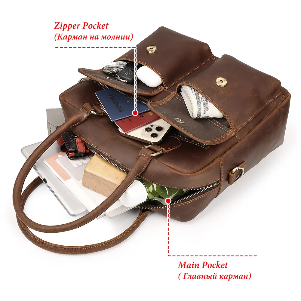 HUMERPAUL Valigetta vintage in vera pelle per uomo Borsa a tracolla per laptop da lavoro con tasche multiple Borsa tote stile retrò