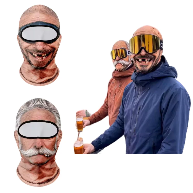 Funny Old Man Ski Mask Realistic Face Balaclava Summer Winter 3D Printed Full Face Mask for Skiing Snowboarding Outdoor Sports
