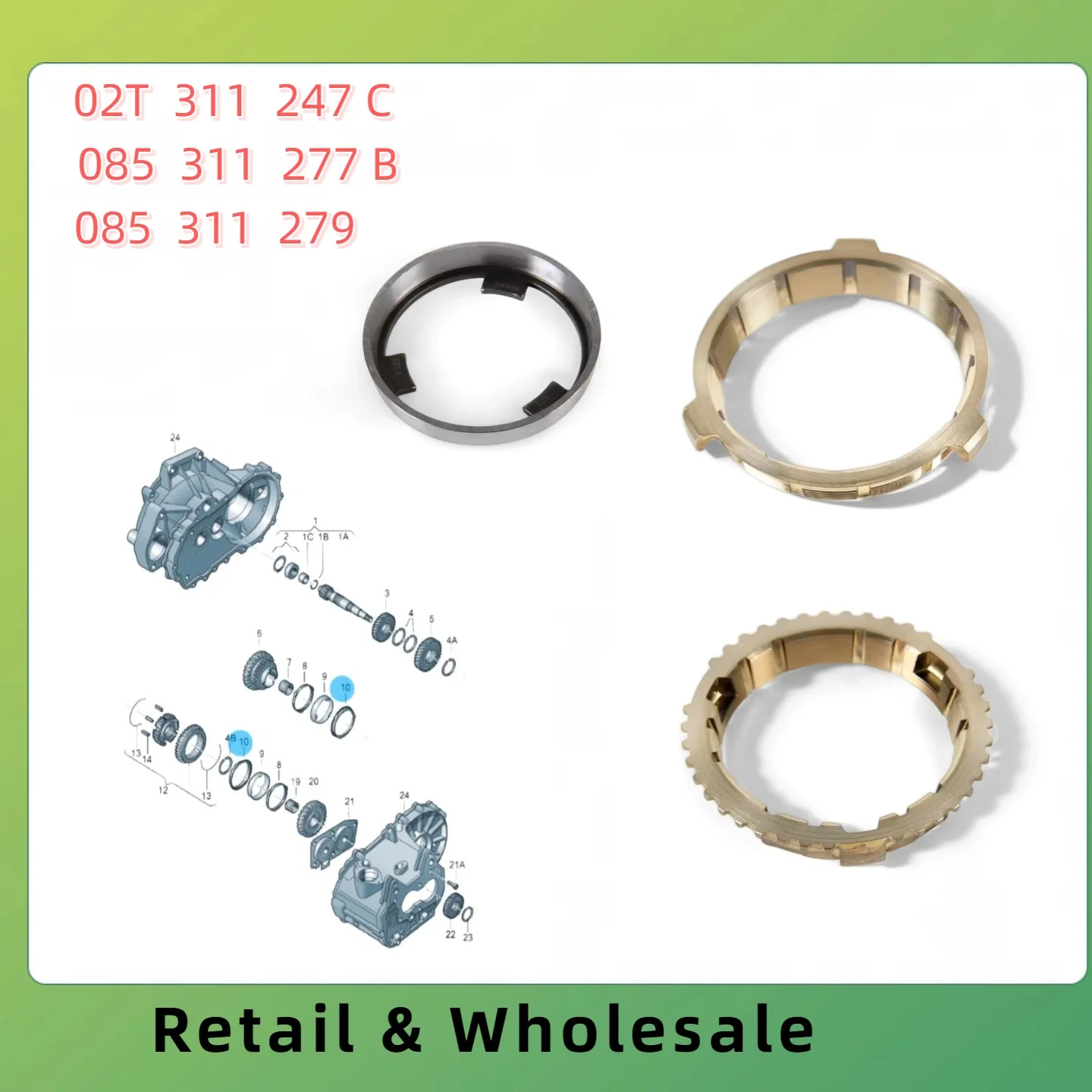 

Gear 1/2 Synchronizer Ring Gear Kit Fit For Beetle EOS Golf Audi A3 02T311247C 085311279 085311277B