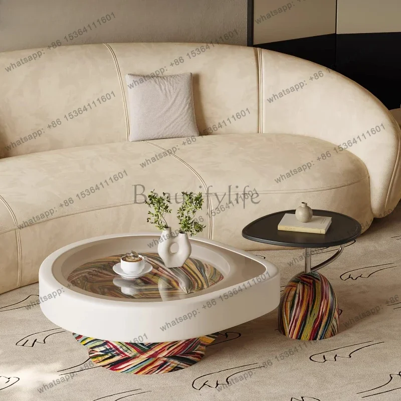 

Italian minimalist glass coffee table combination cream style creative living room special-shaped coffee table