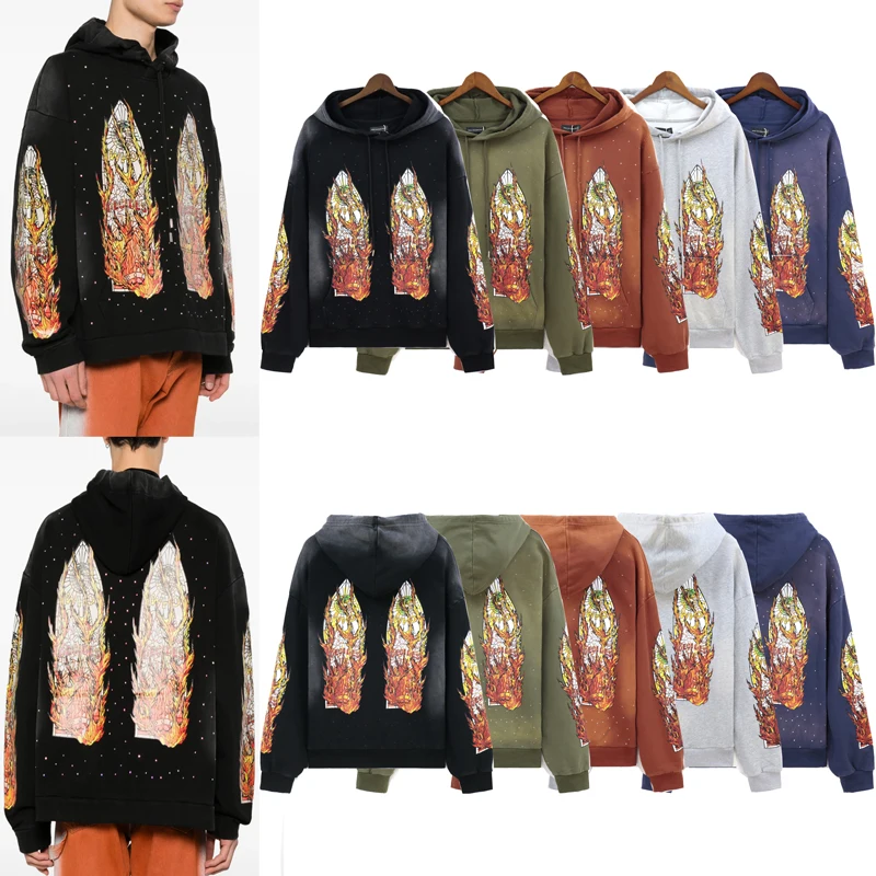 

2024 Fall Winter Fashion New WHO DECIDES WAR Hoodie American Trend Washed Hoody Sweatshirt Flame Print WDW Pullover