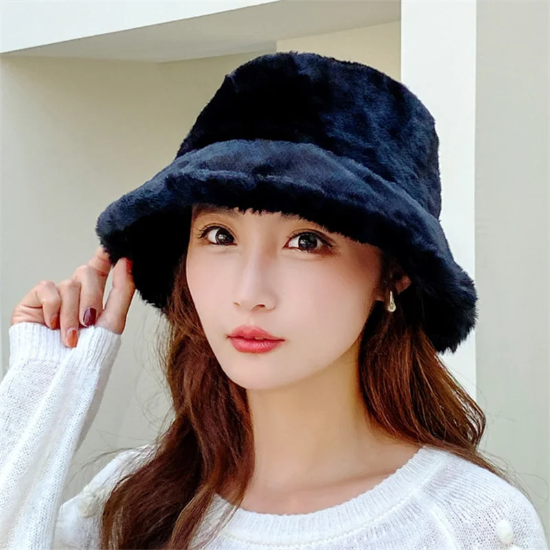 Women Warmer Thick Hat Autumn Winter Bucket Hat Cool Panama Lady Lamb Wool Outdoor Solid Color Fisherman Sunscreen Cap Unisex