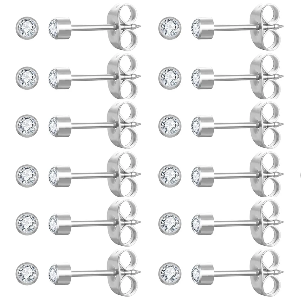 12 Pairs Surgical Stainless Steel Multicolor Stud Earrings