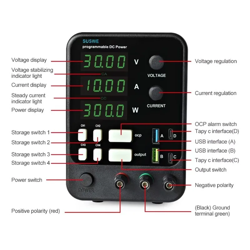 LED Display With 4 Sets of Automatic Storage Function Adjustable Power Supply 120 Volts 3A