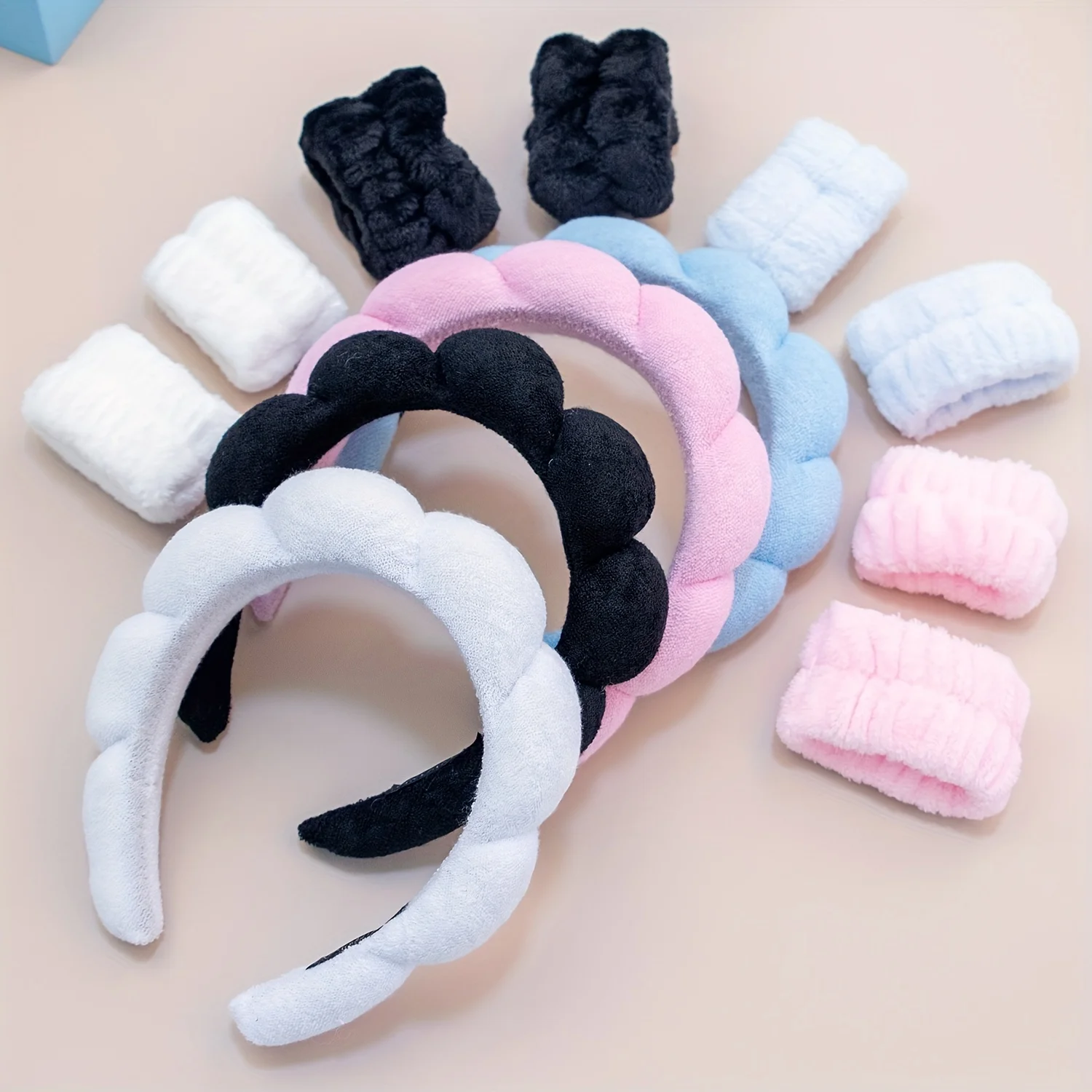 3PCS Spa Headband for Washing Face Wristband Set Sponge Makeup Headband Wrist Towels Bubble Hairband for Women Hair Accessories