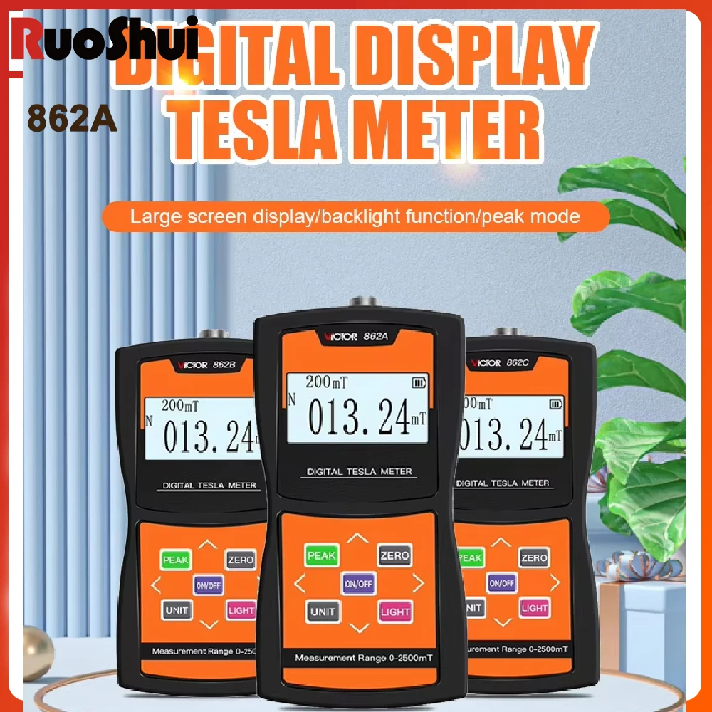 VC Digit Gauss Meter Tesla Meter,Professional Magnetic Field Tester 200~2000mT, N/S Pole Detection for Magnets Motors Industrial