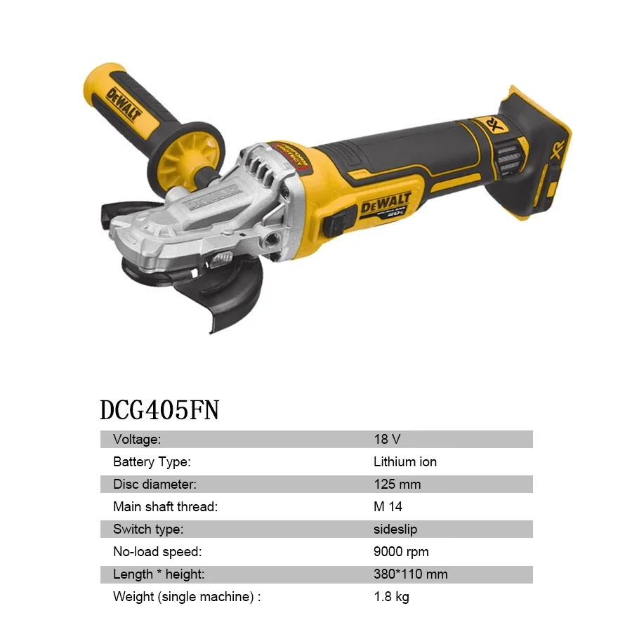 

DEWALT DCG405FN Angle Grinder 20V Brushless 125mm Motor Cutting Machine Cordless Handheld Polishing Machine Rechargeable