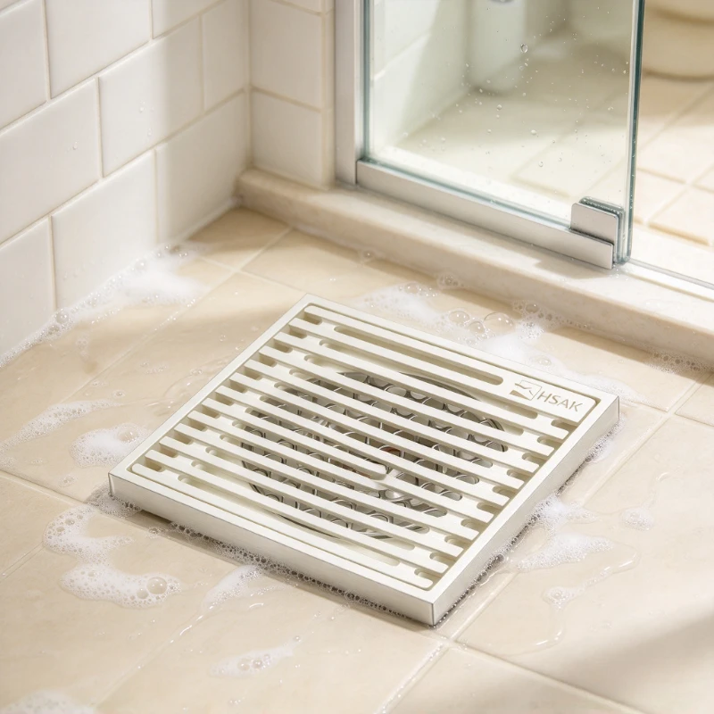 Brushed Cream Style Floor Drain, One-Piece Brass Odor-Proof Anti-Insect Hollowed Cover, Invisible Hair Catcher for Shower Room