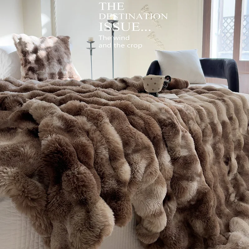 Rabbit Fur Tie Dye Blanket Thickened Warm Bedroom Blanket Soft Shawl Sofa Blanket Comfortable Skin-friendly Colorfast All-season
