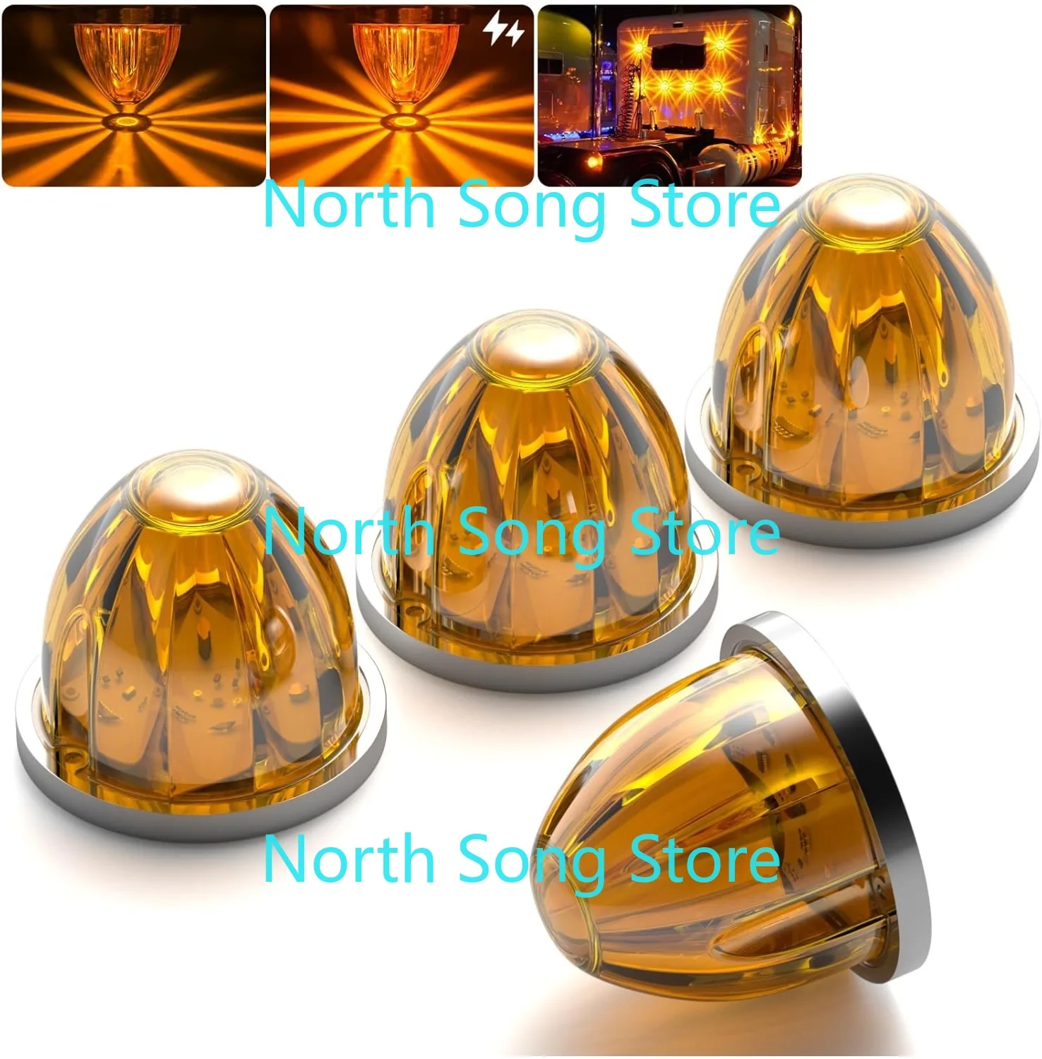 

2/4/6/8Pcs Amber Watermelon LED Strobe+Constant Marker Lights Dual Function Marker Clearance Tail Top Cap Roof Lights