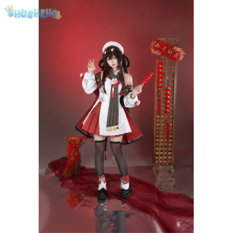 Game Genshin impact Xiangling Hu Tao cosplay costume Christmas party sweet dress accessories props woman man Full set uniform