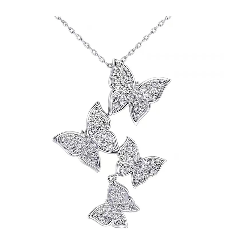 Fashion 925 Sterling Silver Jewelry Butterfly Crystal Pendant Necklaces