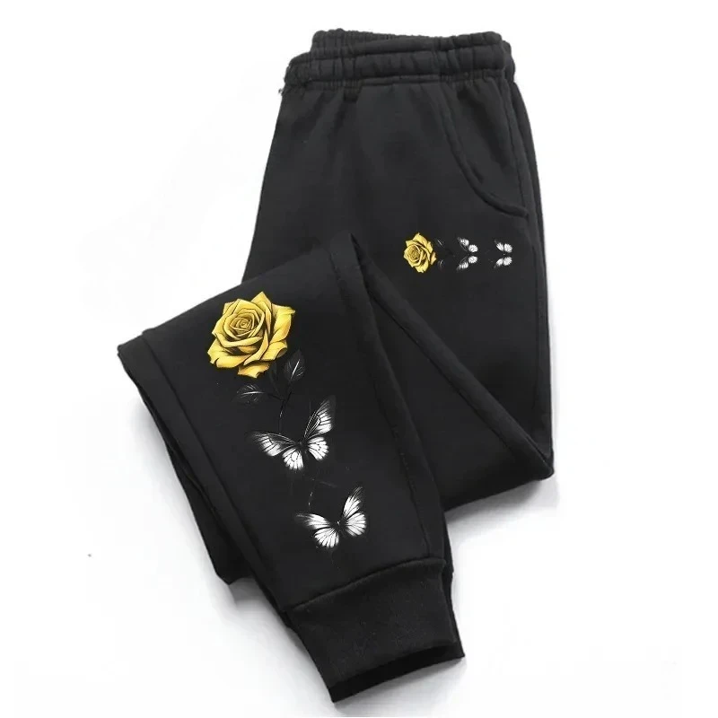 2026 Autumn and Winter Hot Selling Fashionable Gothic Rose and Butterfly Men's and Women's Casual Sports Outdoor Jogging Pants