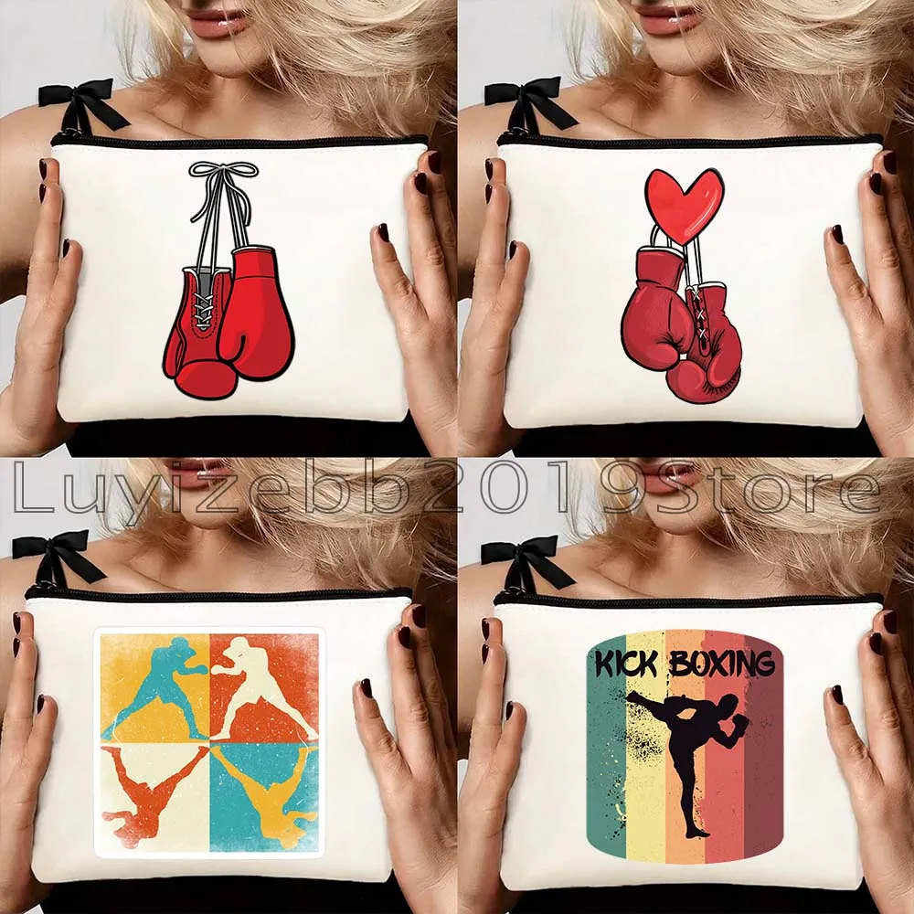 

Keep Fighting Yourself Cute Strong Red Fighter Boxing Gloves Muay Thai Lover Gifts Canvas Cosmetic Makeup Bag Card Case Pouch