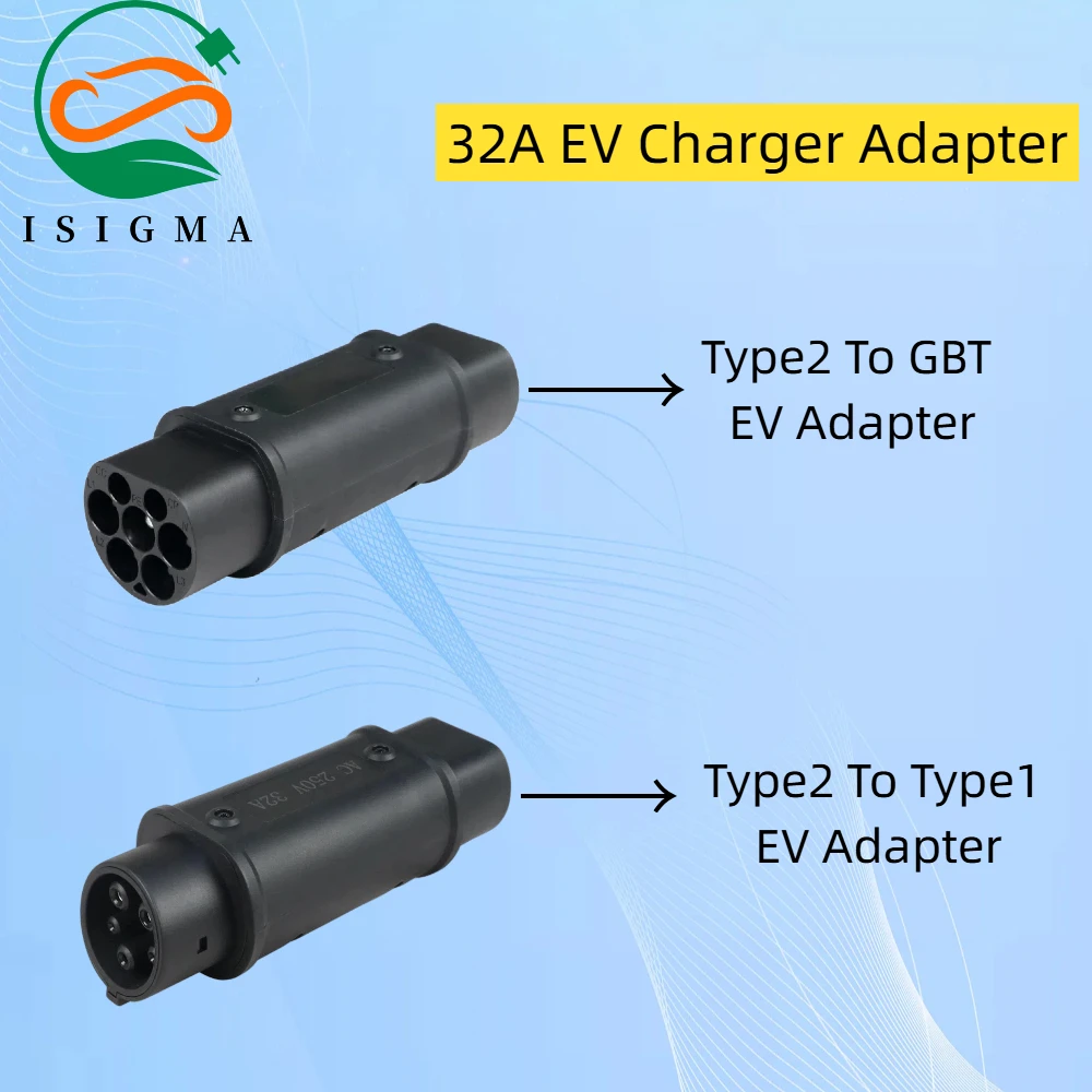 Isigma 32A Type2 IEC62196-2 to Type1 SAEJ1772 EV Charger Adapter 22KW Type2 to GBT Electric Vehicle Charging Connector Converter
